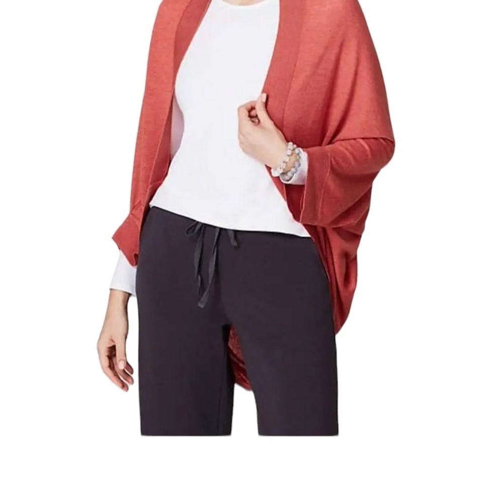 J. Jill Open Front Dolman Sleeve Coral/Rust Merino Wool Tercel So Soft Cardigan